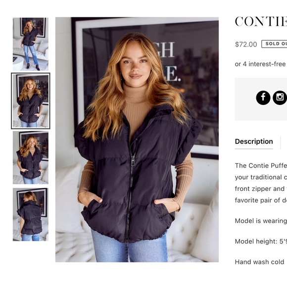 $72 original price! Contie Black Sleeveless Puffer Vest Double Zipper NWT - Picture 3 of 9